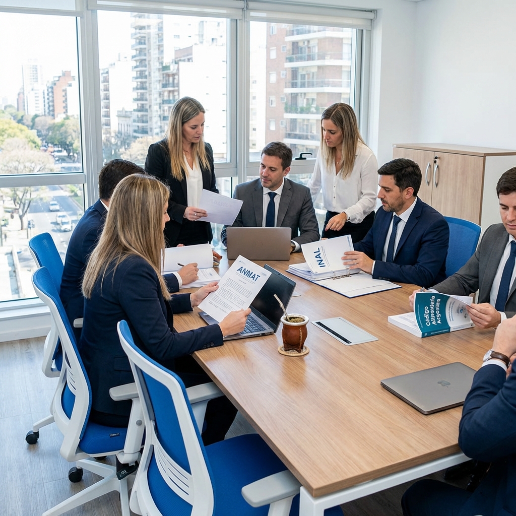 Equipo profesional de consultores trabajando en trámites regulatorios